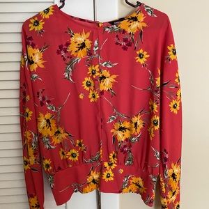 Express Red Floral Blouse Top